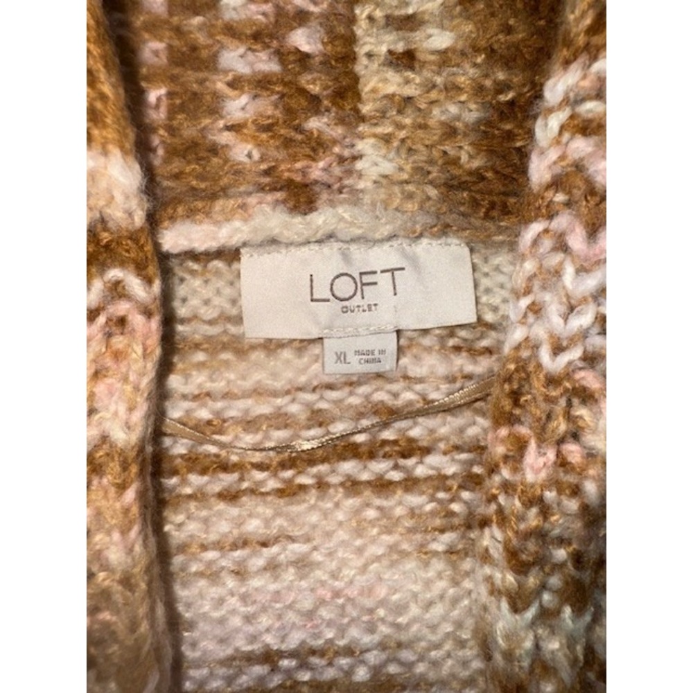 Loft Outlet Marled Shawl Collar Cardigan Sweater Long Line Brown XL Granny - Picture 3 of 11